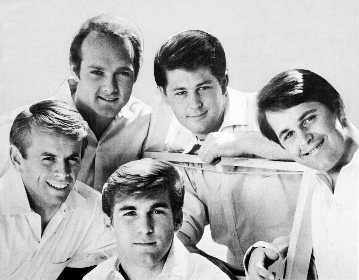 The Beach Boys in 1965: Brian Wilson, Dennis Wilson, Carl Wilson, Mike Love, and Al Jardine