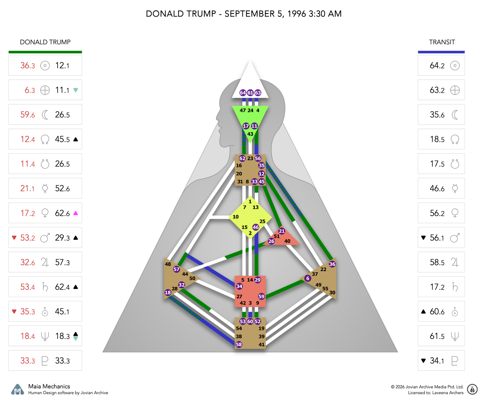 Donald Trump's natal chart against the September 1996 Chiron Return transit