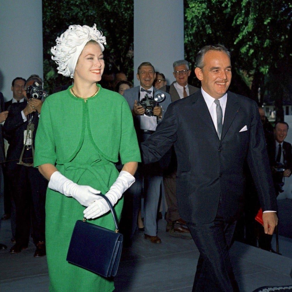 Rainier III and Princess Grace arriving at the White House, 1961
