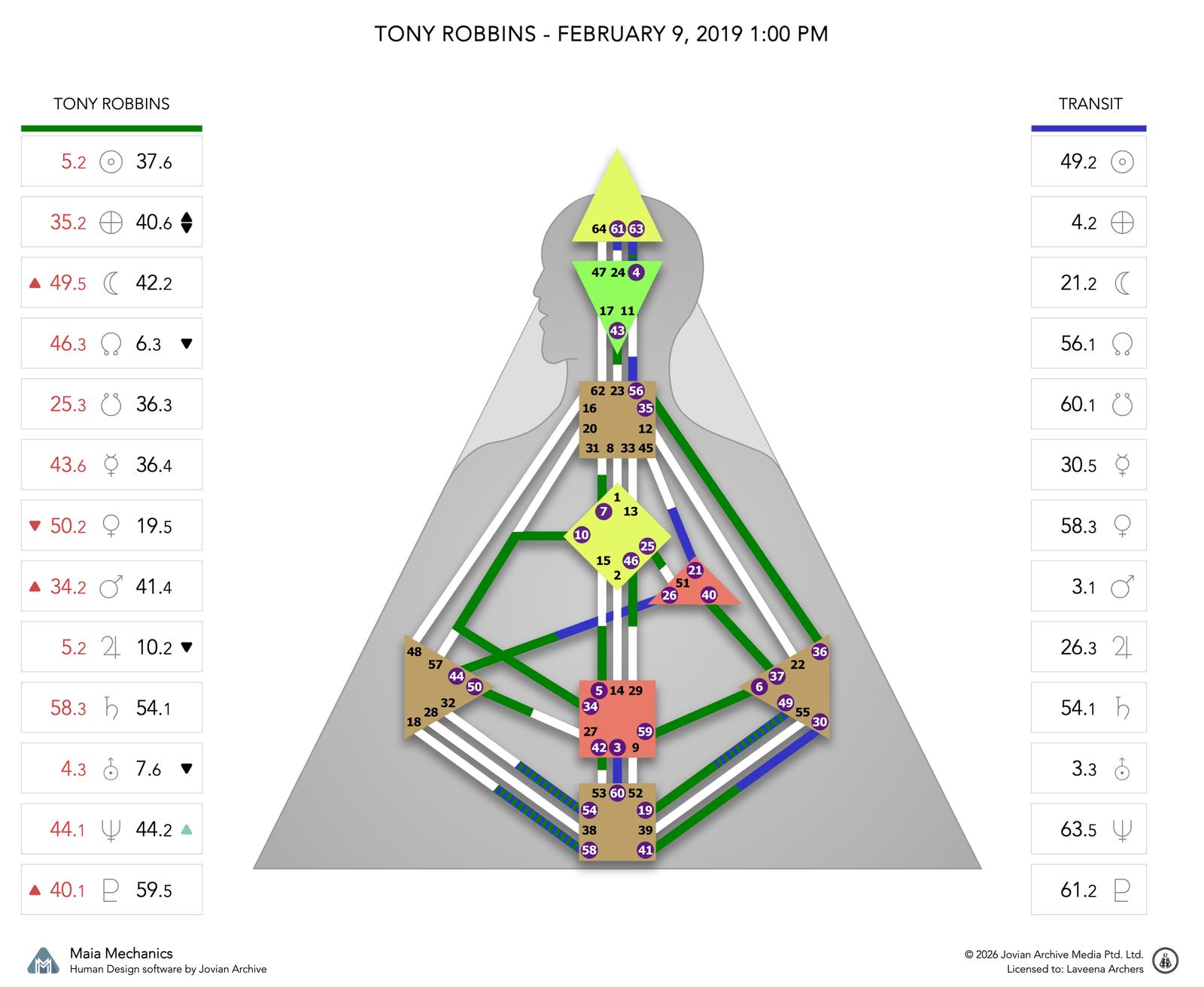 Tony Robbins's natal chart against the February 2019 second Saturn Return transit